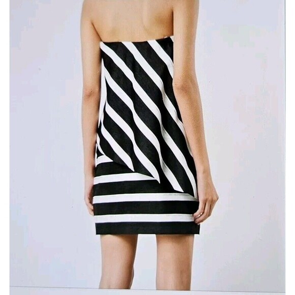 NWT Halston Heritage Strapless Dress 10 Metallic Stripe Asymmetrical MSRP $395 - Picture 3 of 11